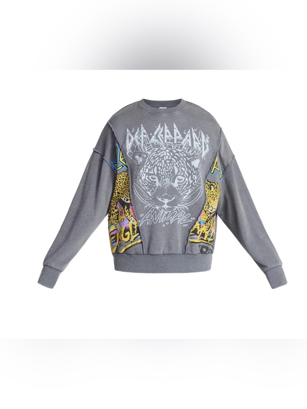 Def Leppard Men's Animal Leopard Graphic Print Crew Neck Pullover Sweatshirt XL